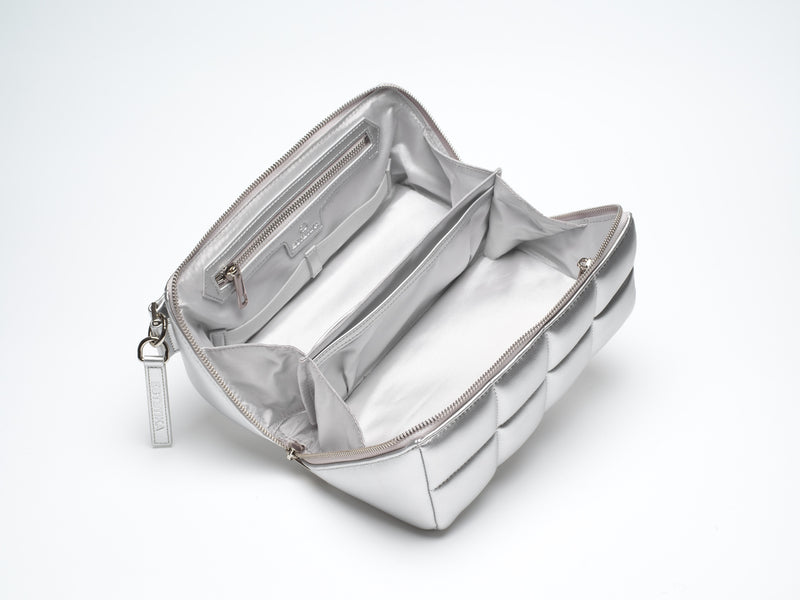 The Homee - Silver Quilted Makeup Bag