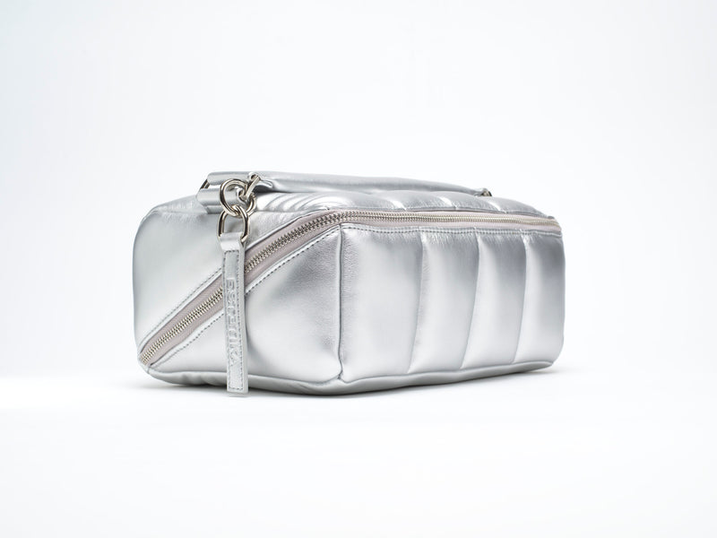 The Bigee - Large Silver Quilted Makeup Bag