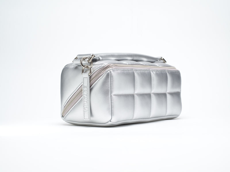 The Homee - Silver Quilted Makeup Bag