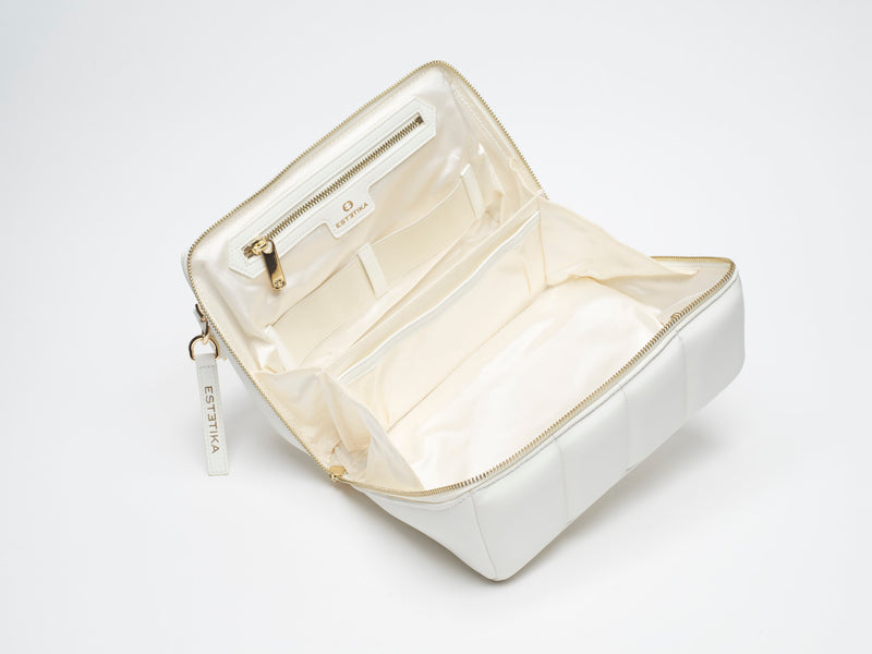 The Bigee - Large White Quilted Makeup Bag