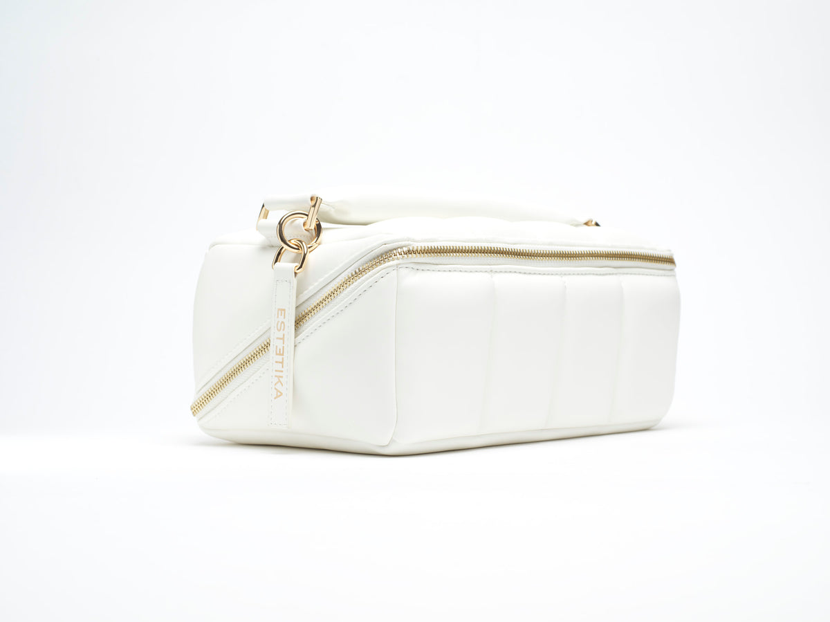 The Bigee - Large White Quilted Makeup Bag