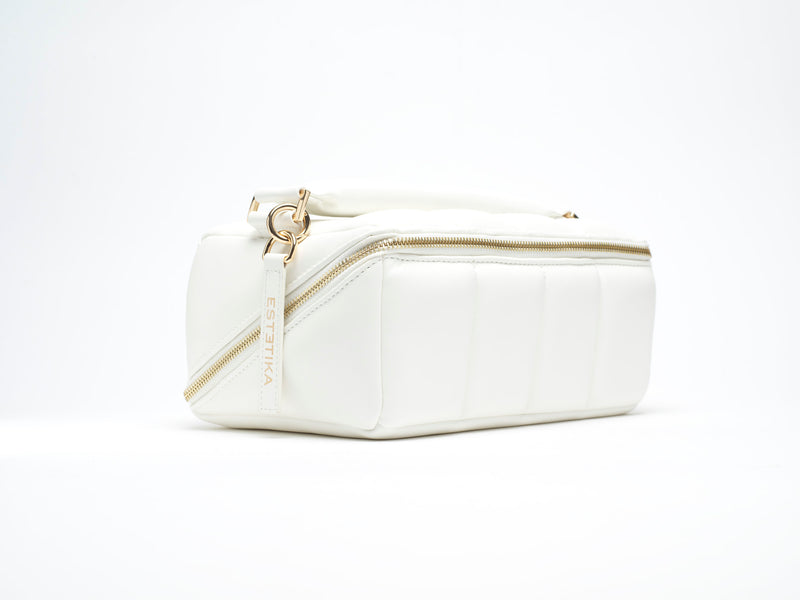 The Bigee - Large White Quilted Makeup Bag